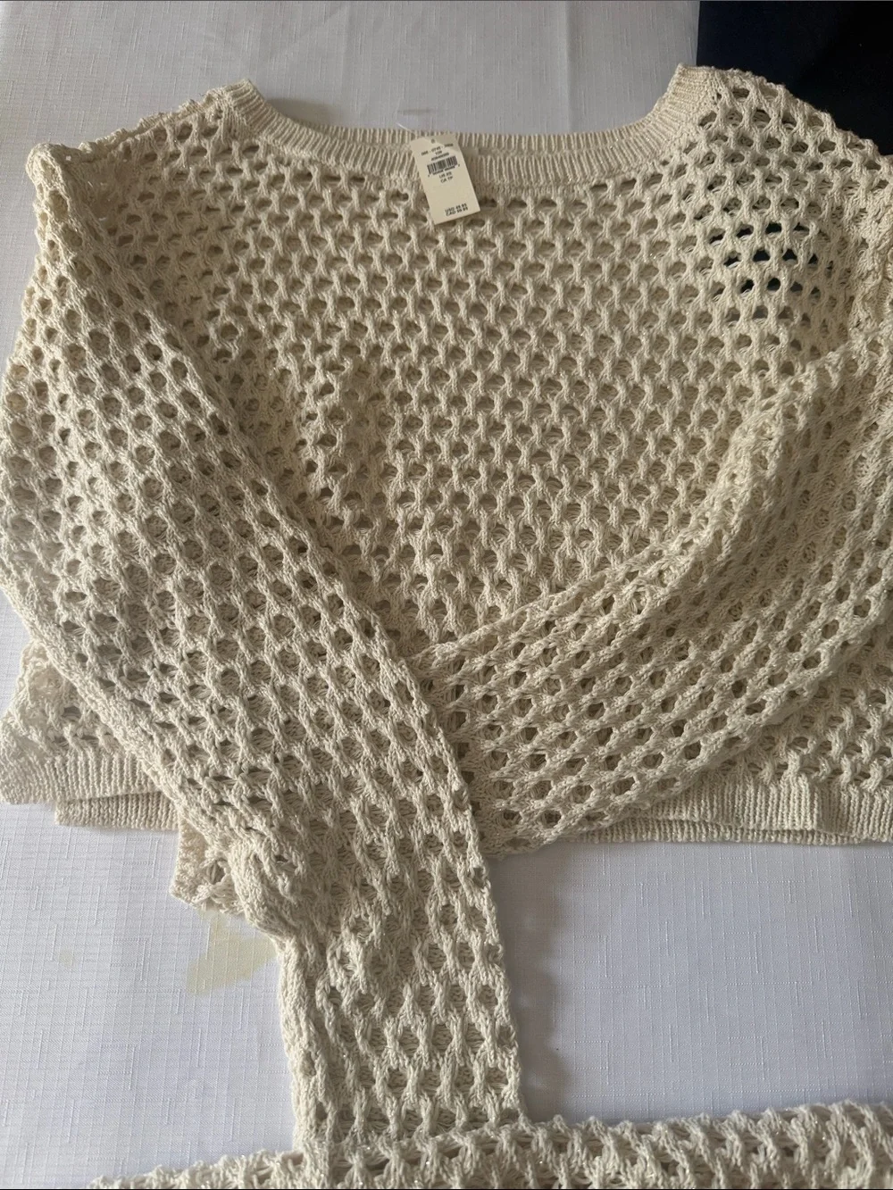 Beach Cover zip Open-Knit Cream Women's Sweater